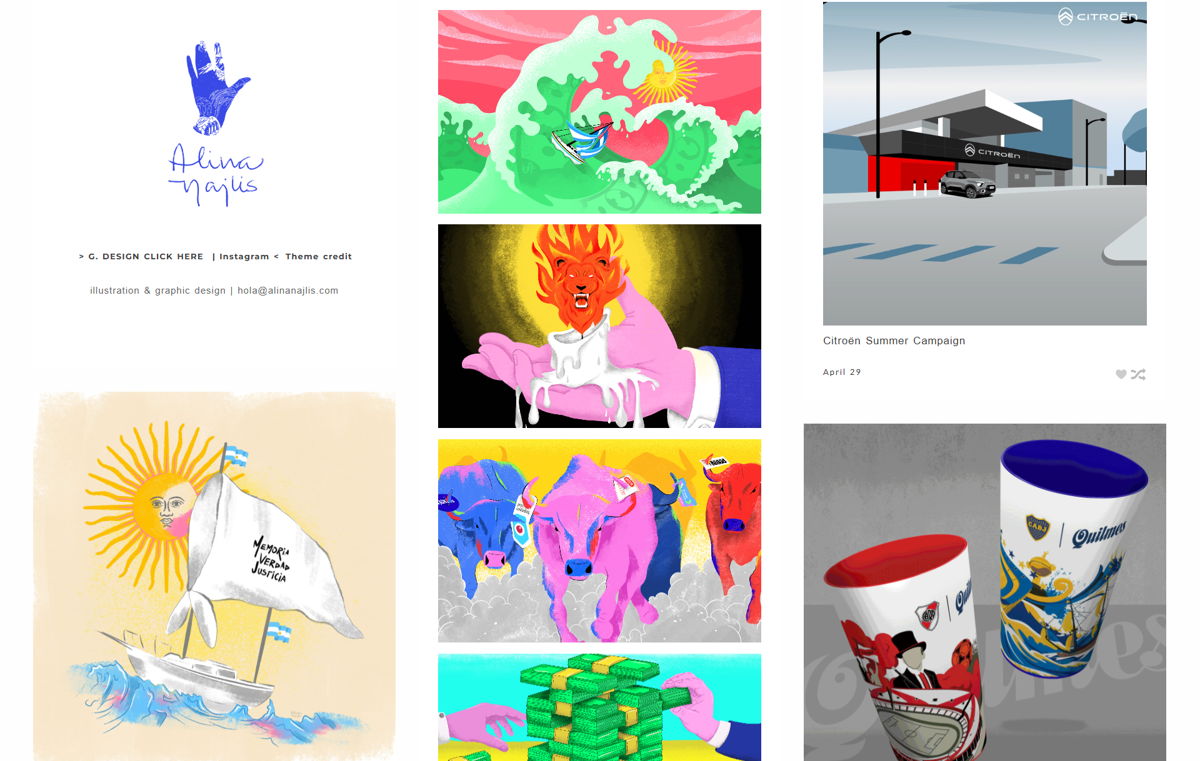 Screenshot of Alina Najlis , from the illustrator portfolios collection.