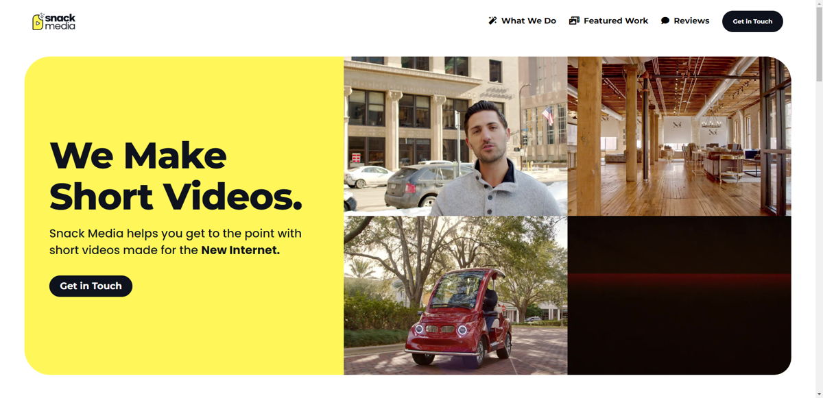 Screenshot of Snack Media Group, from the videography websites collection.