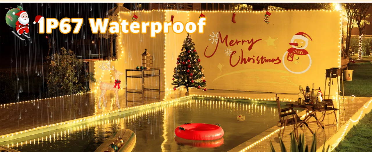 Features of Ollny's 800 leds clear cable cool white string lights - desktop size