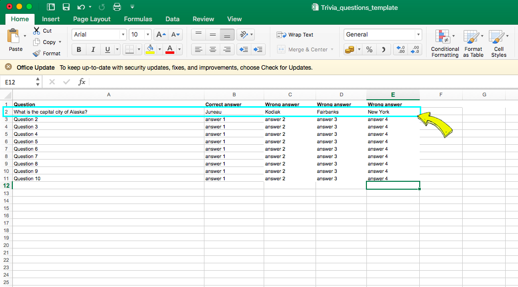 Trivia game questions .xlsx file