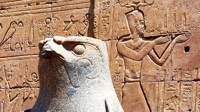 Facon-head statue at the Temple of Horus at Edfu, Egypt