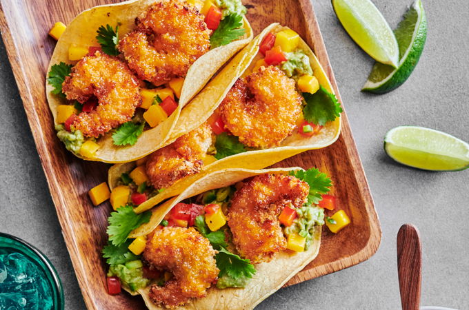 Air Fryer Bang Bang Shrimp Tacos with Mango Salsa