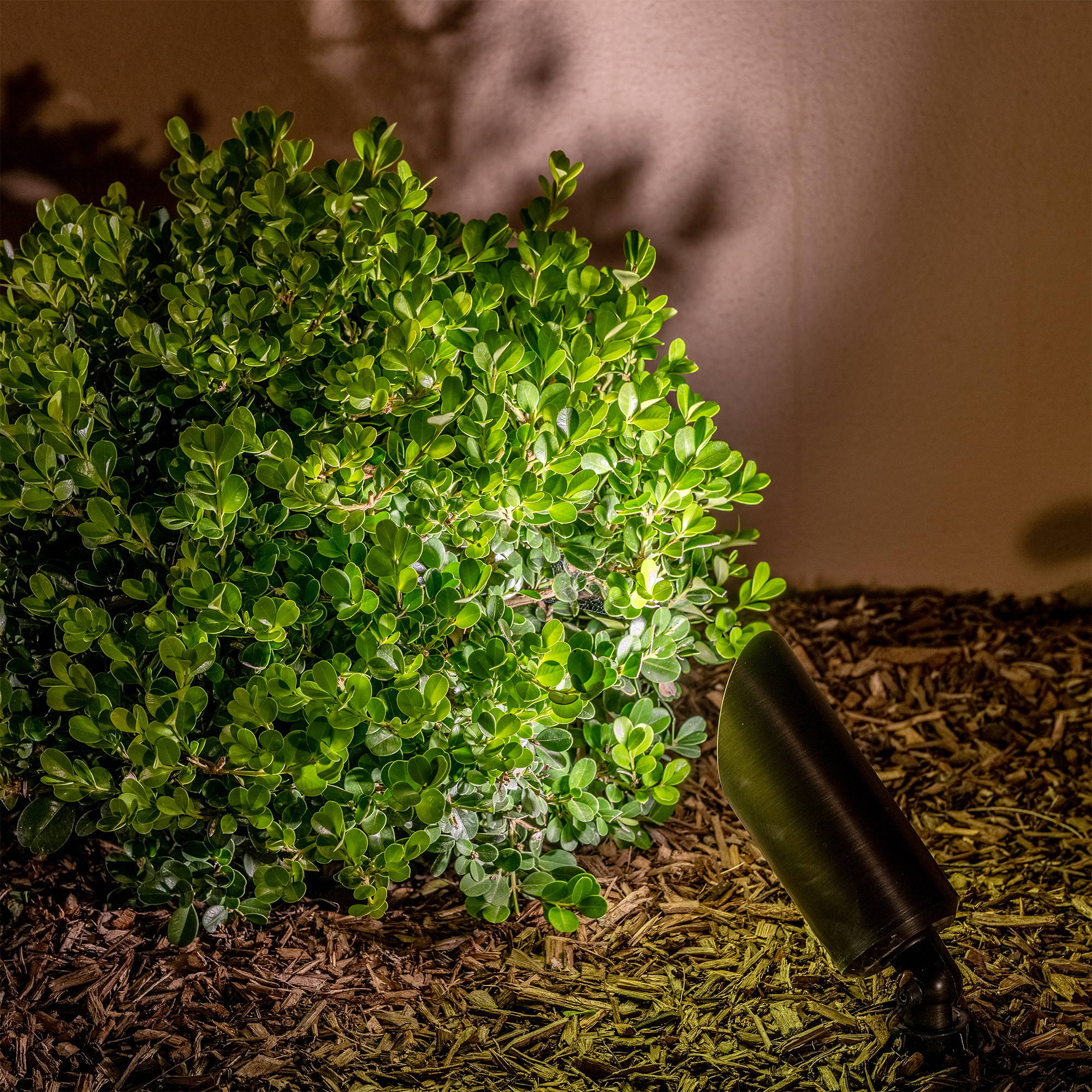 Havit Lighting - Outdoor LED Garden Spike Light by Havit - Garden Spike Spot Light illuminating a bush in a garden bed