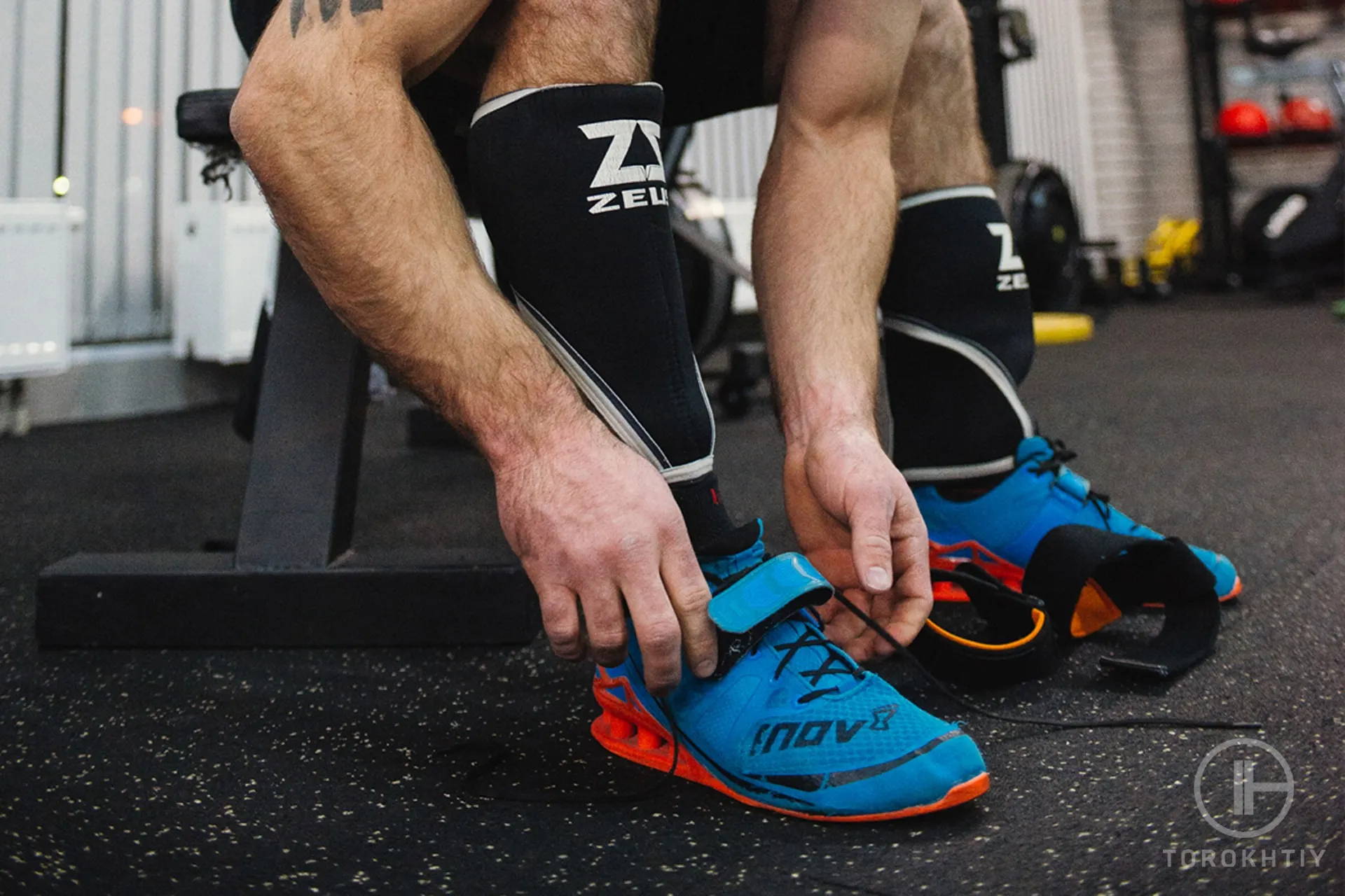 athlete is prepearing shoes for training