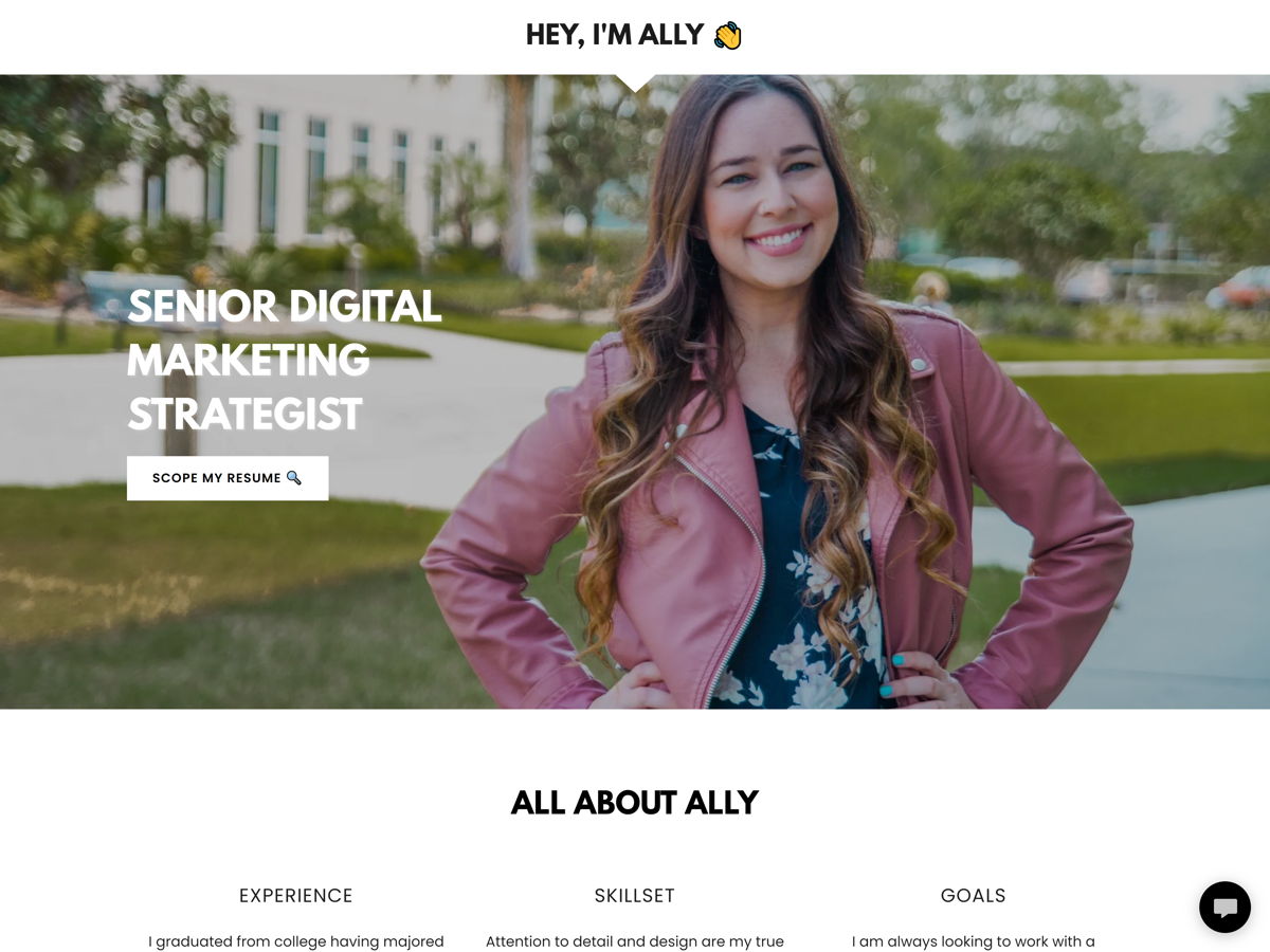Screenshot of Allison Driscoll, from the resume websites collection.