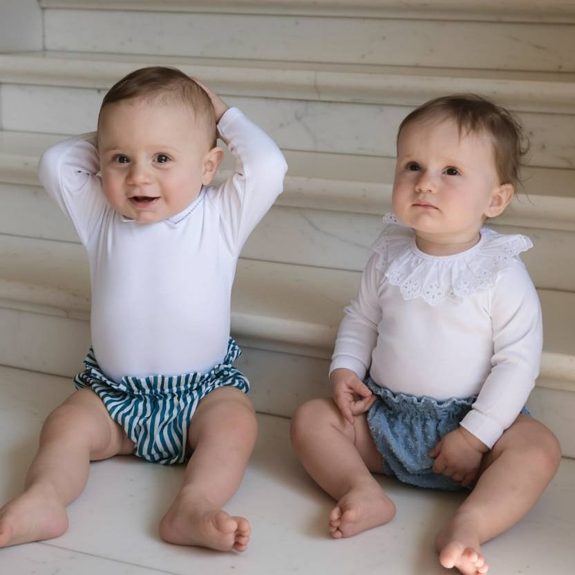 Bloomer blanc broderie anglaise dentelle bébé blanc en coton certifié OEKO-TEX, confortable et stylé, parfait sur une couche ou avec des collants, fabriqué au Portugal