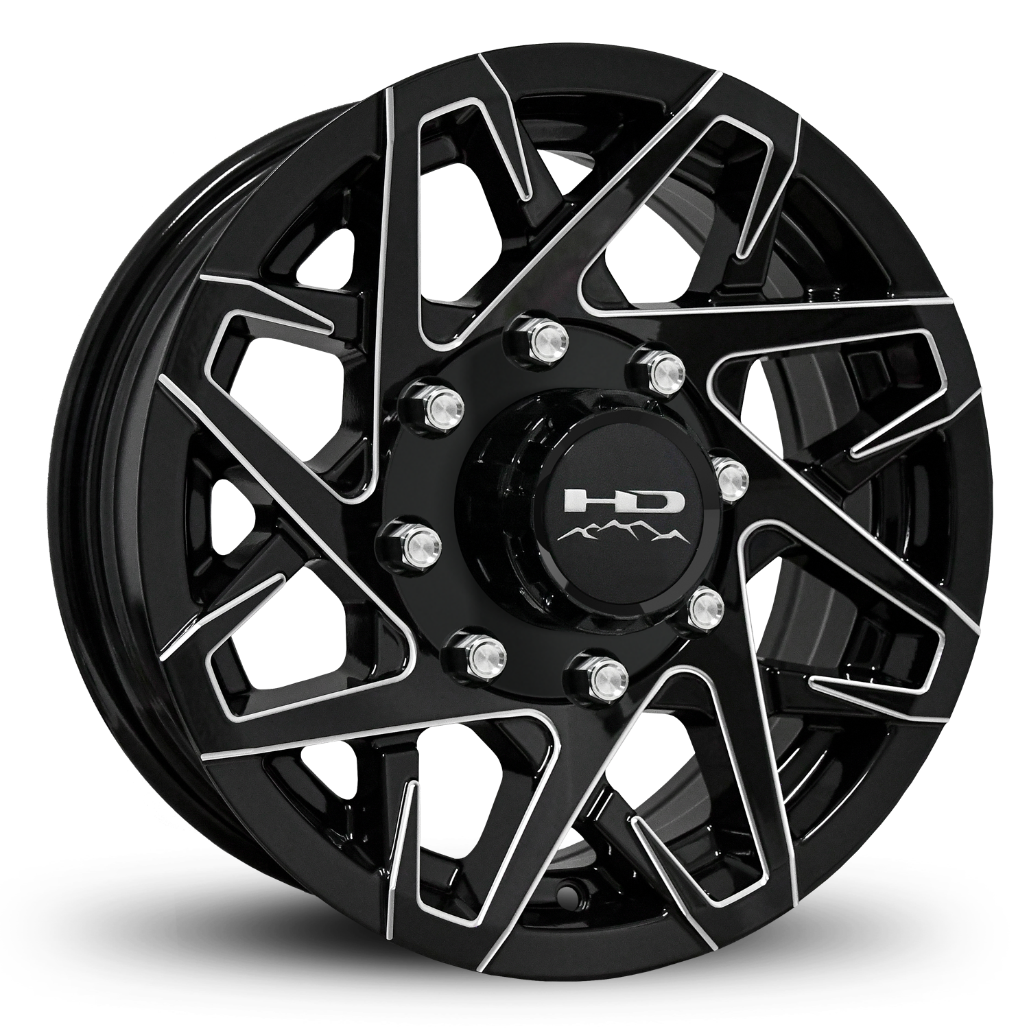 HD Off-Road Canyon Custom Trailer Wheel Rims in 16x6.0 16x6 Gloss Black CNC Milled Spoke Edges with Center Cap & Logo fits 8x6.50 / 8x165 Axle Boat, Car, RV, Travel, Concession, Horse, Utility, Lawn & Garden, & Landscaping.