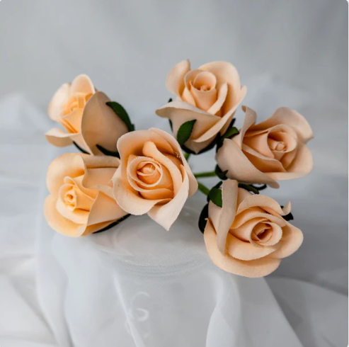 Solid Peach Velveteen Bud- Realistic Artificial Flowers