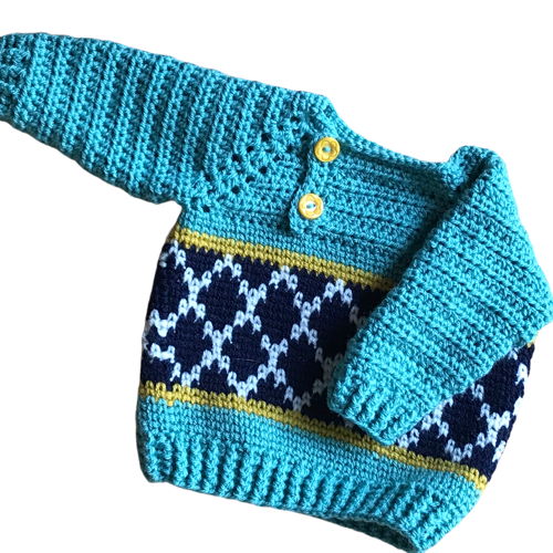Padrão de crochê para suéter infantil com fecho diagonal