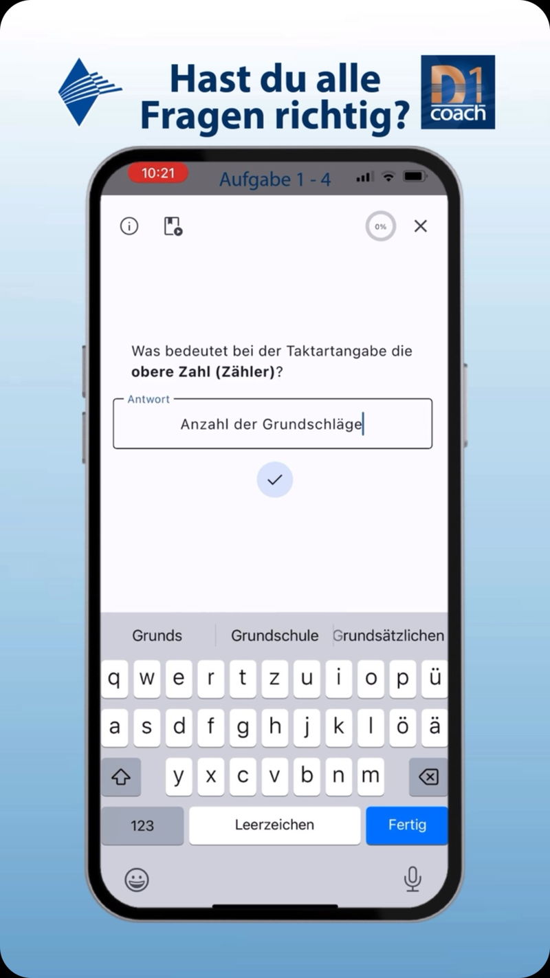 🎼 Wie fit bist du in Musiktheorie? 🎼

Noten, Rhythmen und Co. – mit dem D1 Coach kannst du dein Wissen spielerisch testen und dich auf deine D1-Prüfung vorbereiten! 📲

Im Reel zeigen wir dir die ersten vier Aufgaben. Neugierig, wie es weitergeht? 👀

