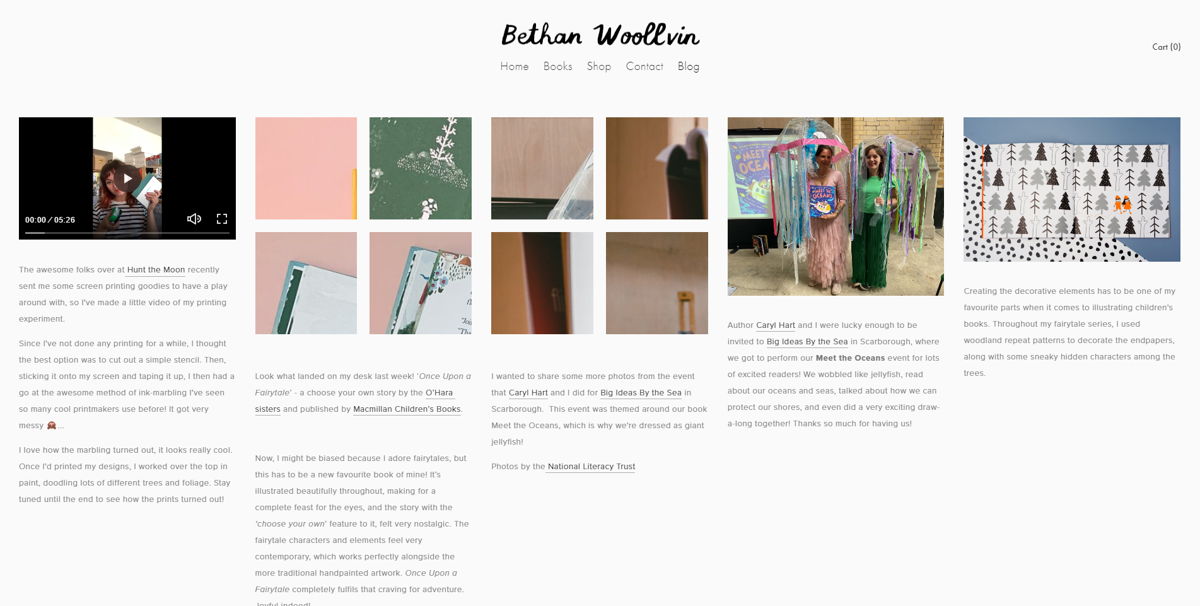 Screenshot of Blog — Bethan Woollvin, from the blog design examples collection.