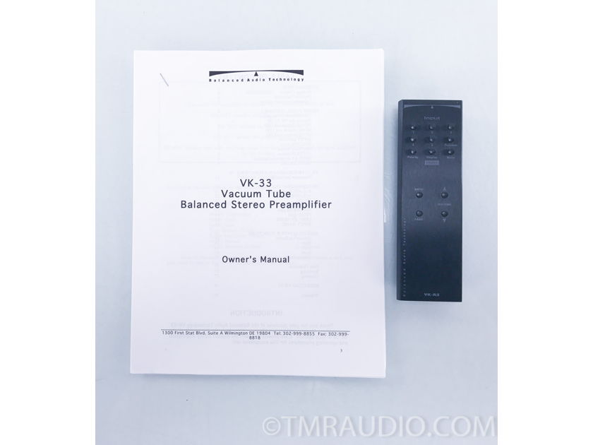 Balanced Audio Technology VK-33 Stereo Tube Preamplifier; BAT (3221)