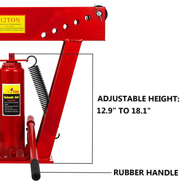 12 Ton Exhaust Tubing Bender 1/2 Inch Square Hydraulic Hand Pump Tubing Bender Stroke 130mm Pipe Bending Tool within 90-180 Degree Steel Pipe Bender with 6 Dies