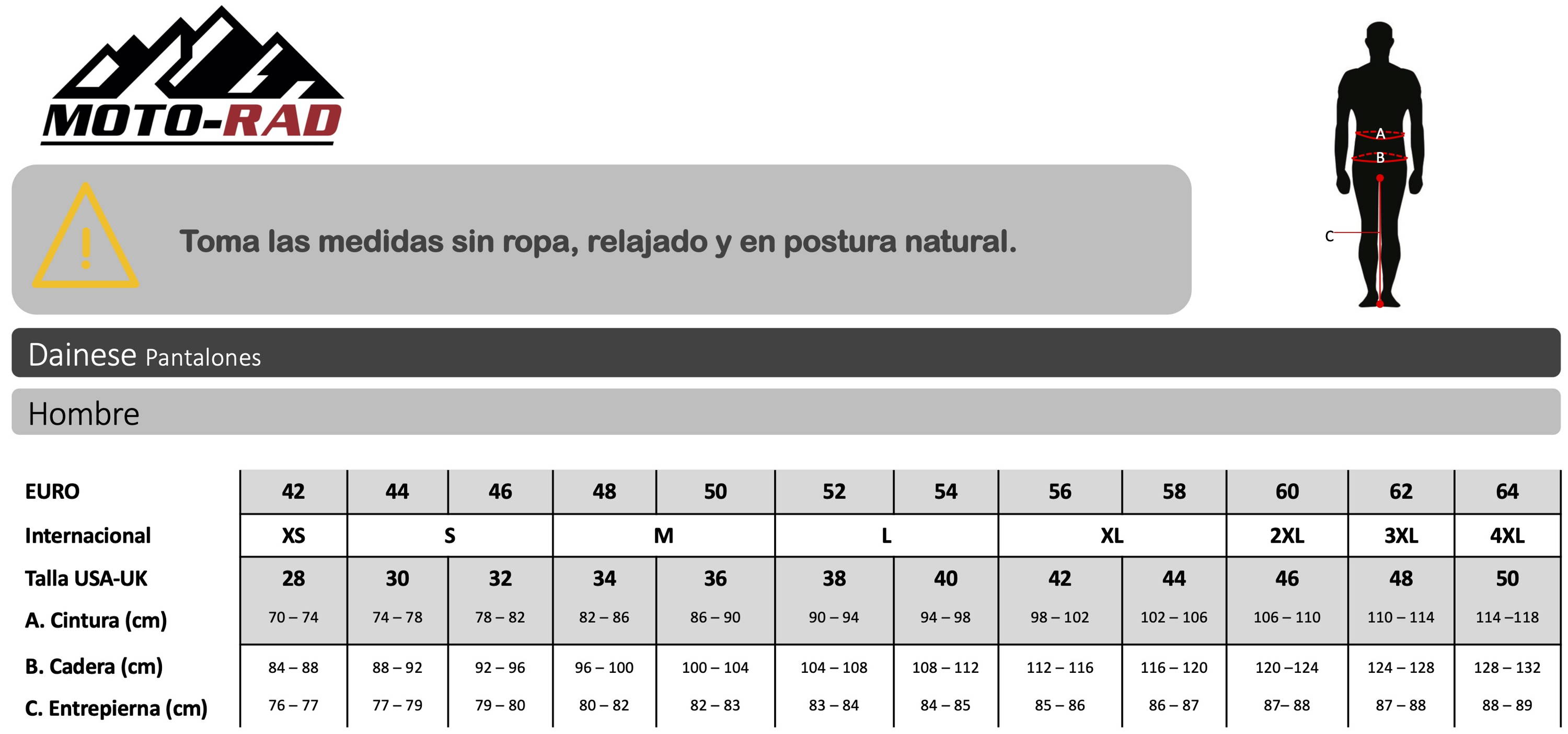 Guia de Tallas Pantalones Dainese
