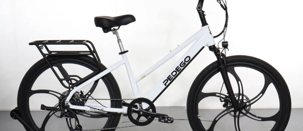 a white Pedego Avenue electric city bike