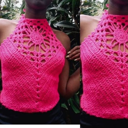 ROZE BLOEMEN VLOEIENDE HALTER TOP