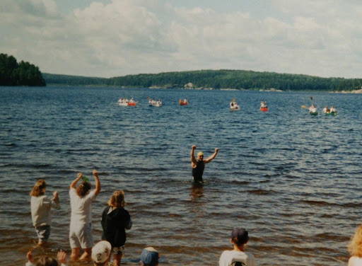 Quetico park Tom Hainey finishing the Breaking the Barrier swim