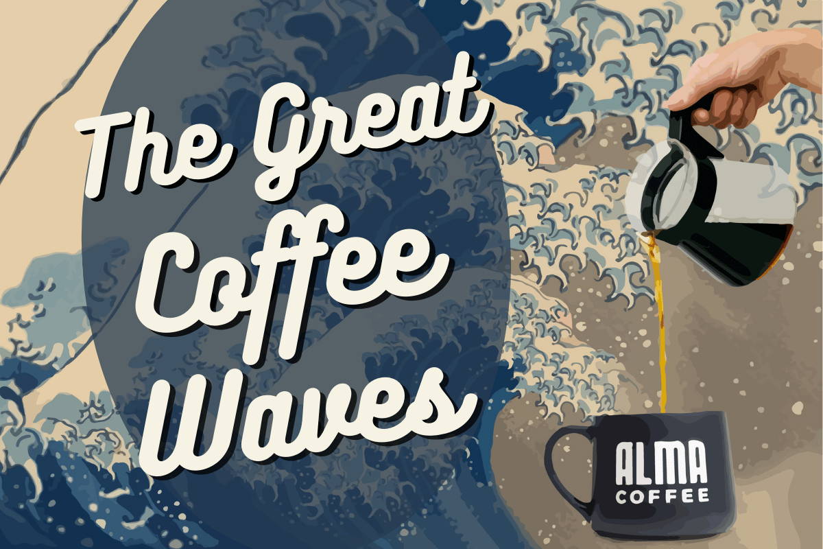 Header of Blog: Text reads "The Great Coffee Waves," superimosed on the famous "Great Wave" painting