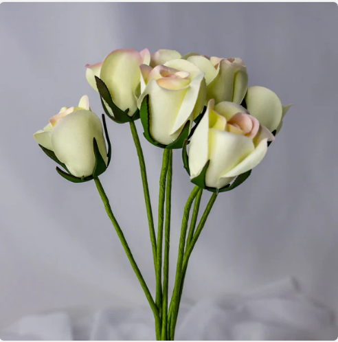 White/Pink Velveteen Rose Bud - Realistic Artificial Flowers - Image 2