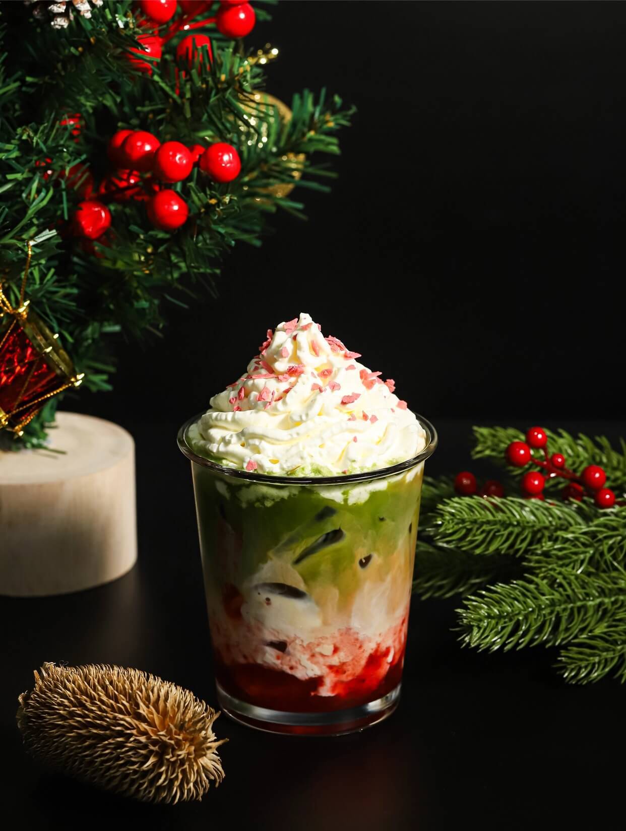 strawberries cream matcha latte