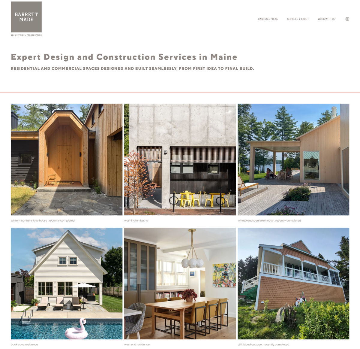 Screenshot of Barrett Made, from the home builder websites collection.