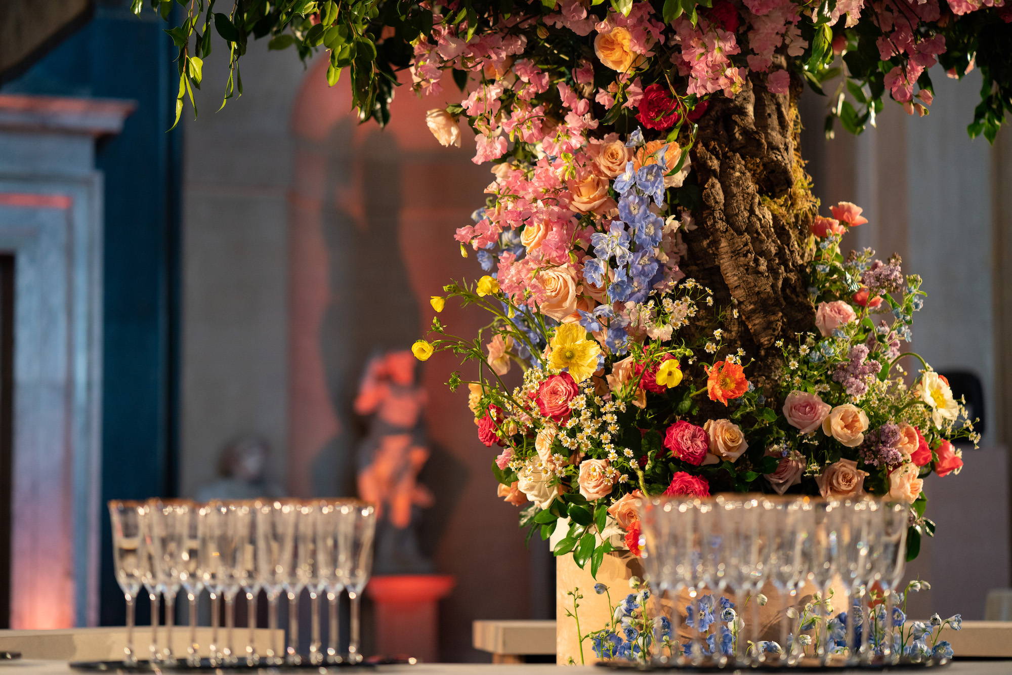 Wild at Heart Wedding Drinks Reception Flowers at Blenheim Palace