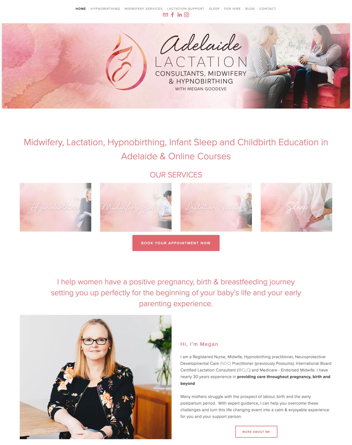 Screenshot of Megan Goodeve | Adelaide Lactation Consultants, from the nursing portfolios collection.