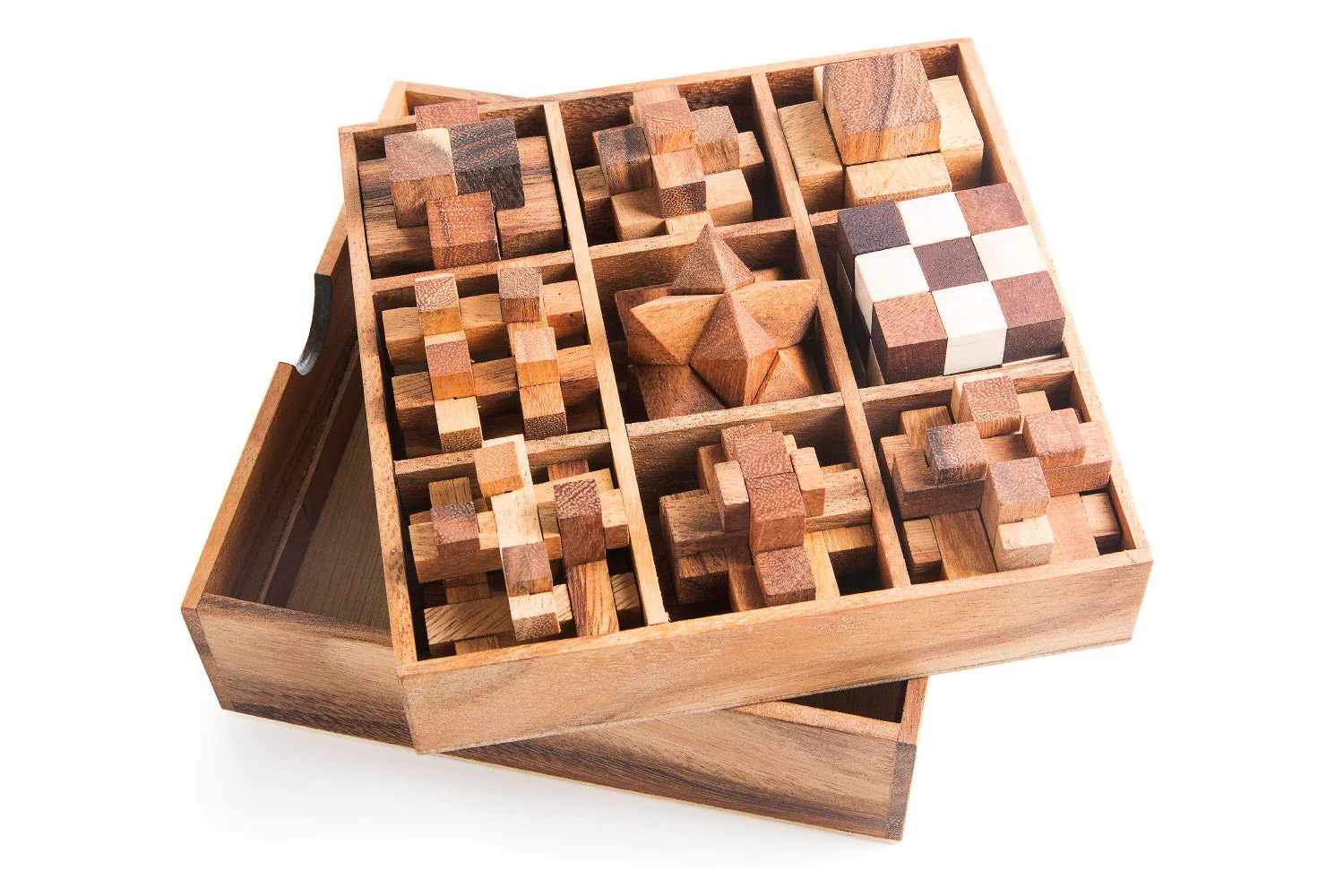 Wooden brain teaser puzzle gift box - 9 individual mechanical puzzle set in own box - Image 3