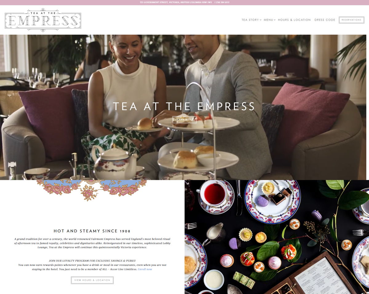 Screenshot of Tea at the Empress, from the wordpress websites collection.