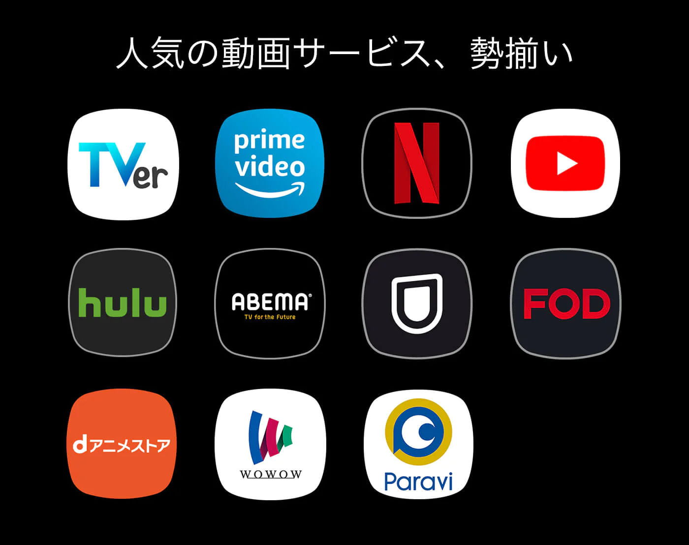 人気動画サービス、勢ぞろい