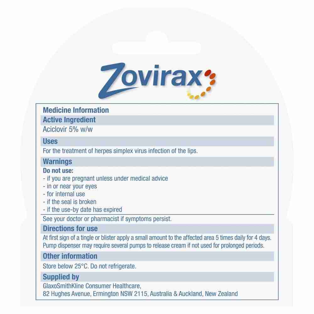 Zovirax Cold Sore Treatment Cream Pump 2G - Image 3