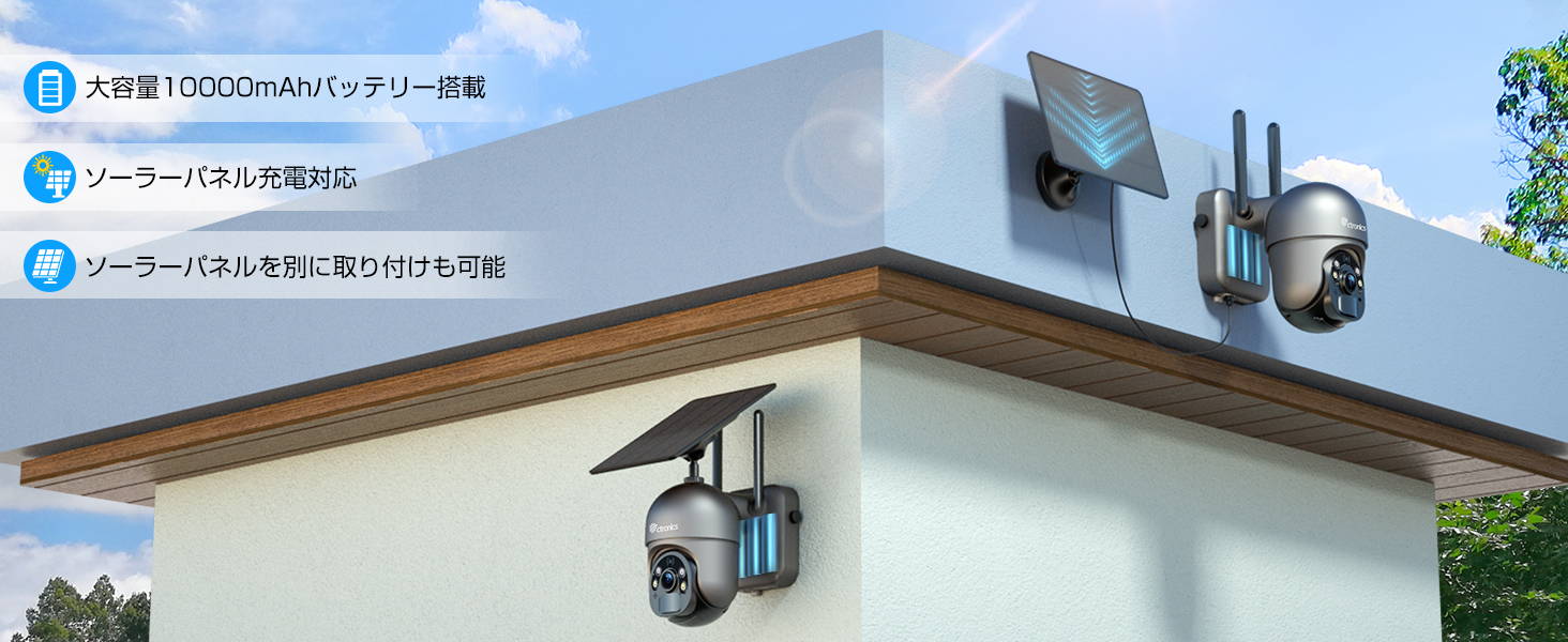 Ctronics防犯カメラ 屋外ソーラー 400万高評価 ヒューマン警戒