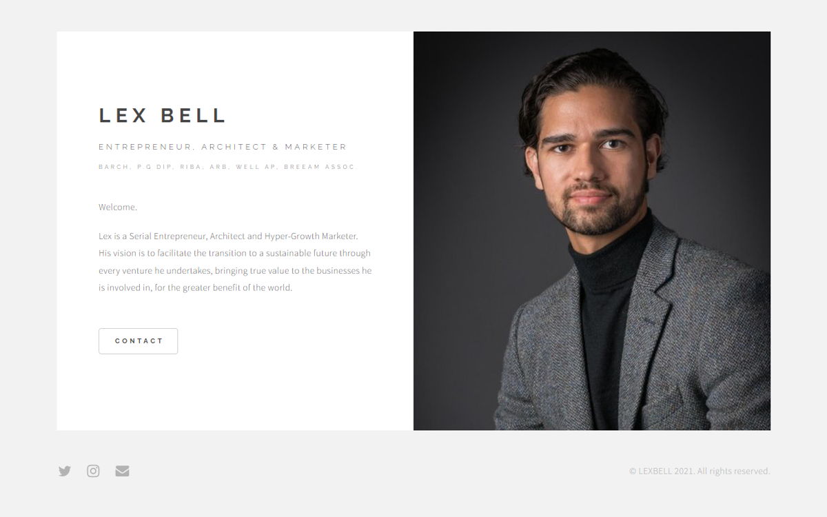 Screenshot of Lex Bell, from the simple & minimal websites collection.