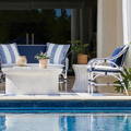 blue and white French bistro outdoor furniture