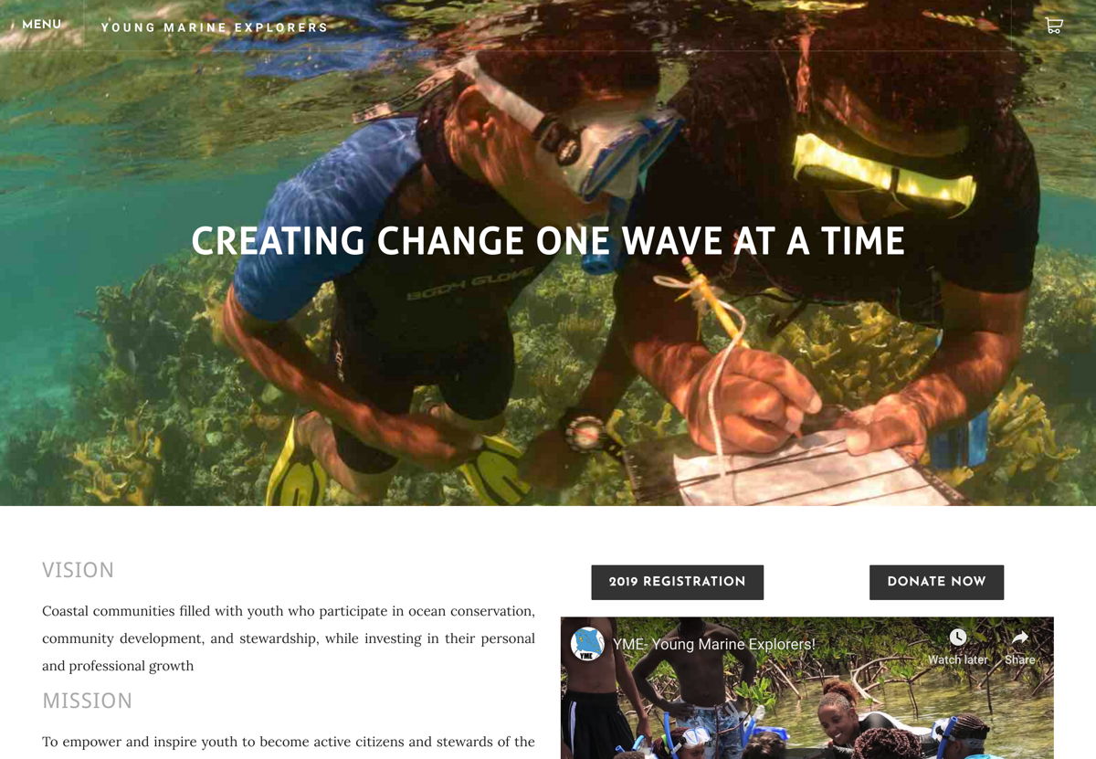Screenshot of Young Marine Explorers, from the weebly websites collection.
