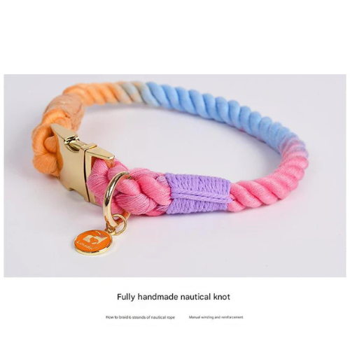 Sky Blue Handmade Rope Dog Collar and Leash Set - Colorful Woven Cotton - Image 3