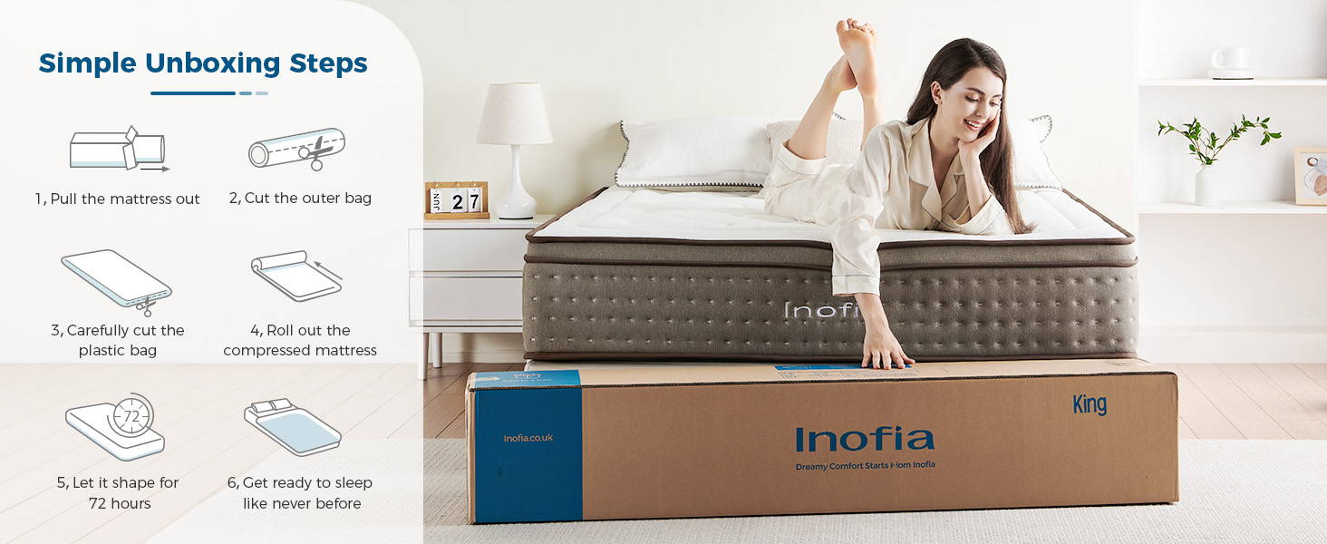 Inofia 12 Inch Cloud-Lux Memory Foam Mattress with Pocket Sprung Medium Firm with Tencel Fabric Fire Resistant Barrier Pressure Relieving OEKO-TEX Certified