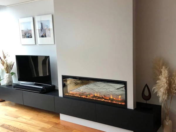 TV-meubel met inbouwhaard op maat, klantproject Houtenmeubelshop