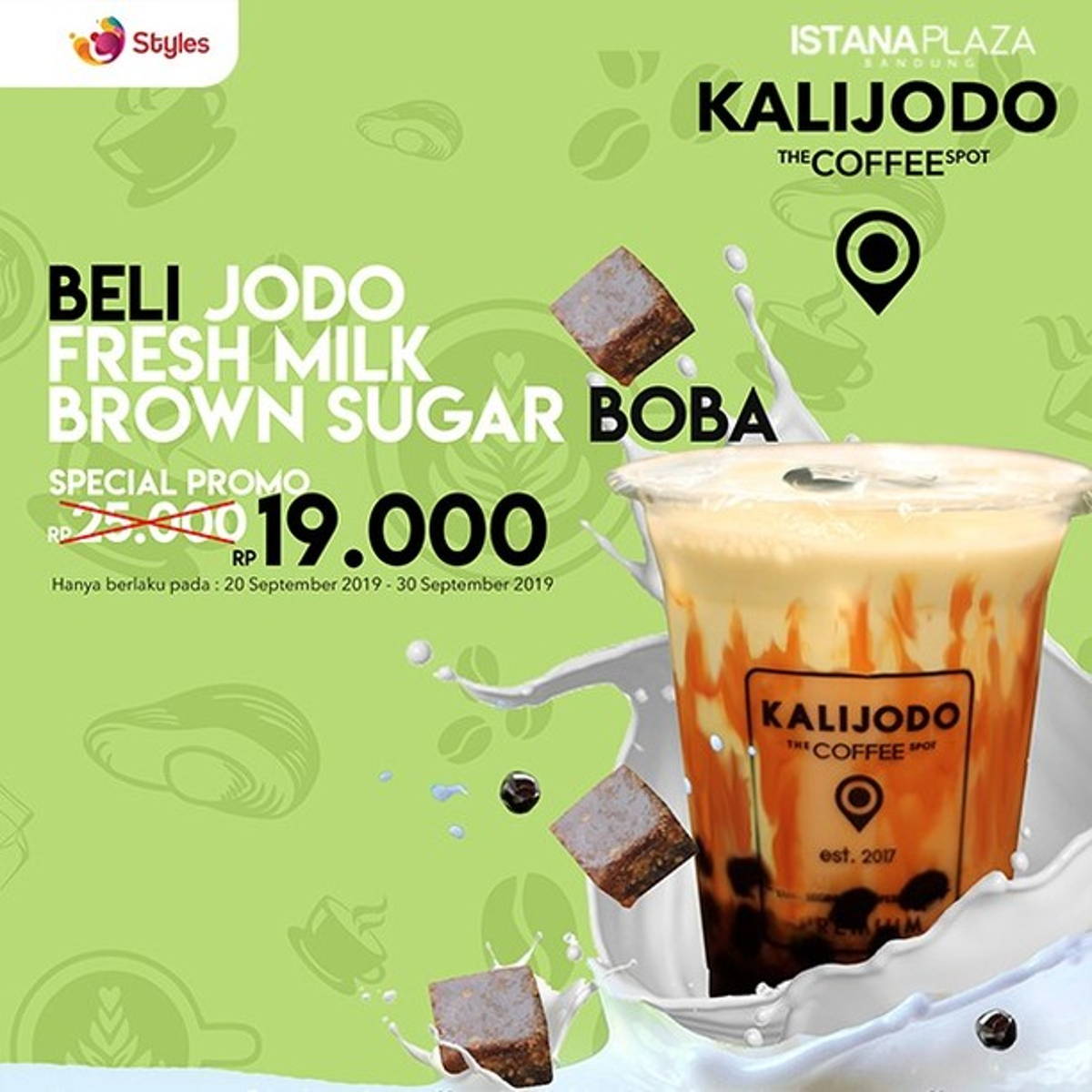 Katalog Promo: KALIJODO Coffee: Promo jodo fresh milk brown sugar boba CUMA Rp. 19.000- - 1