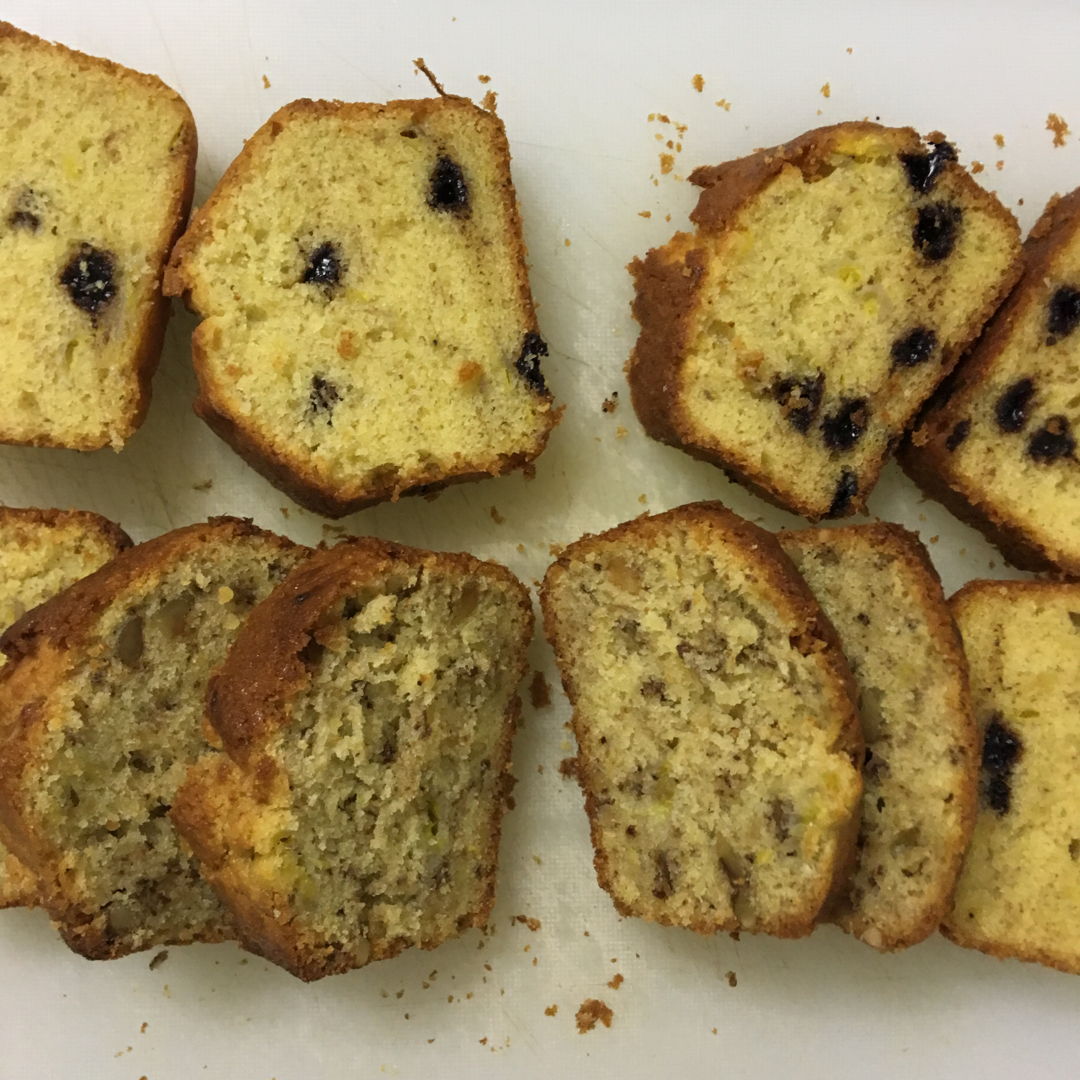Nov 7th, 2019 - The result of leftover bananas. Too ripe to keep them hanging.  top is banana chocolate chips cake and bottom is banana walnut cake. Yummy.  Next time will use them for crepe.