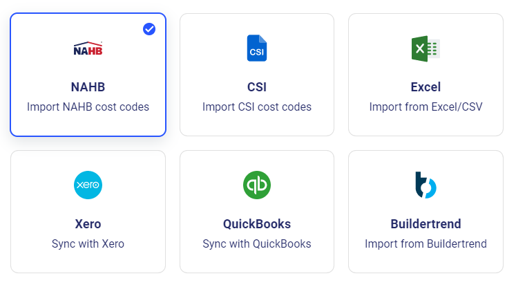 Import NAHB cost codes