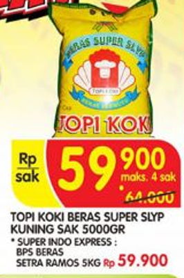 Promo Harga  Topi  Koki Beras Super Slyp Kuning Sak 5000gr 