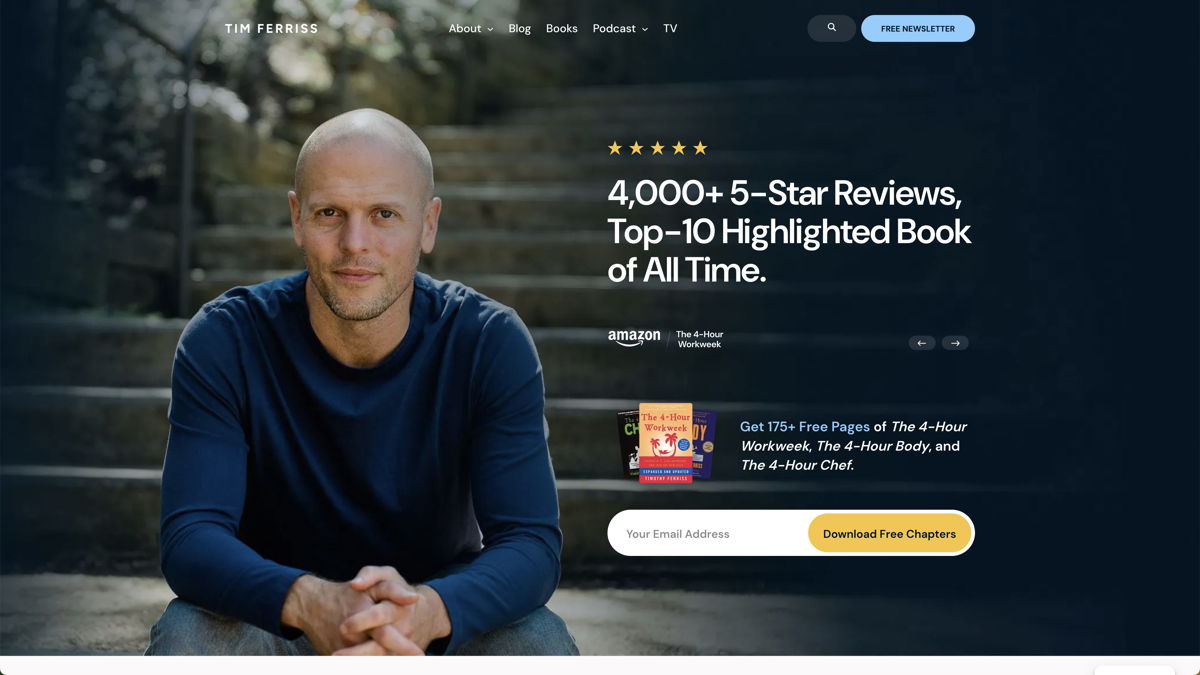 Screenshot of Tim Ferriss, from the author websites collection.