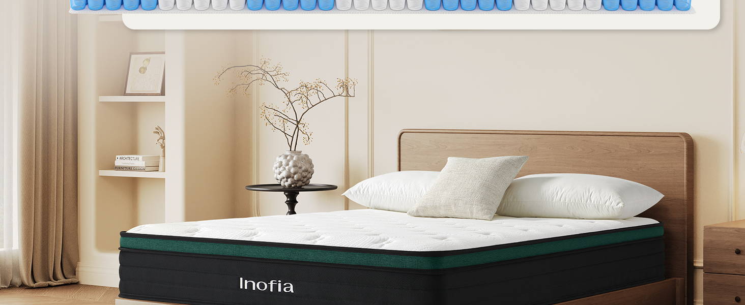 Inofia 12 Inch Cloud-Lux Memory Foam Mattress with Pocket Sprung Medium Firm with Tencel Fabric Fire Resistant Barrier Pressure Relieving OEKO-TEX Certified