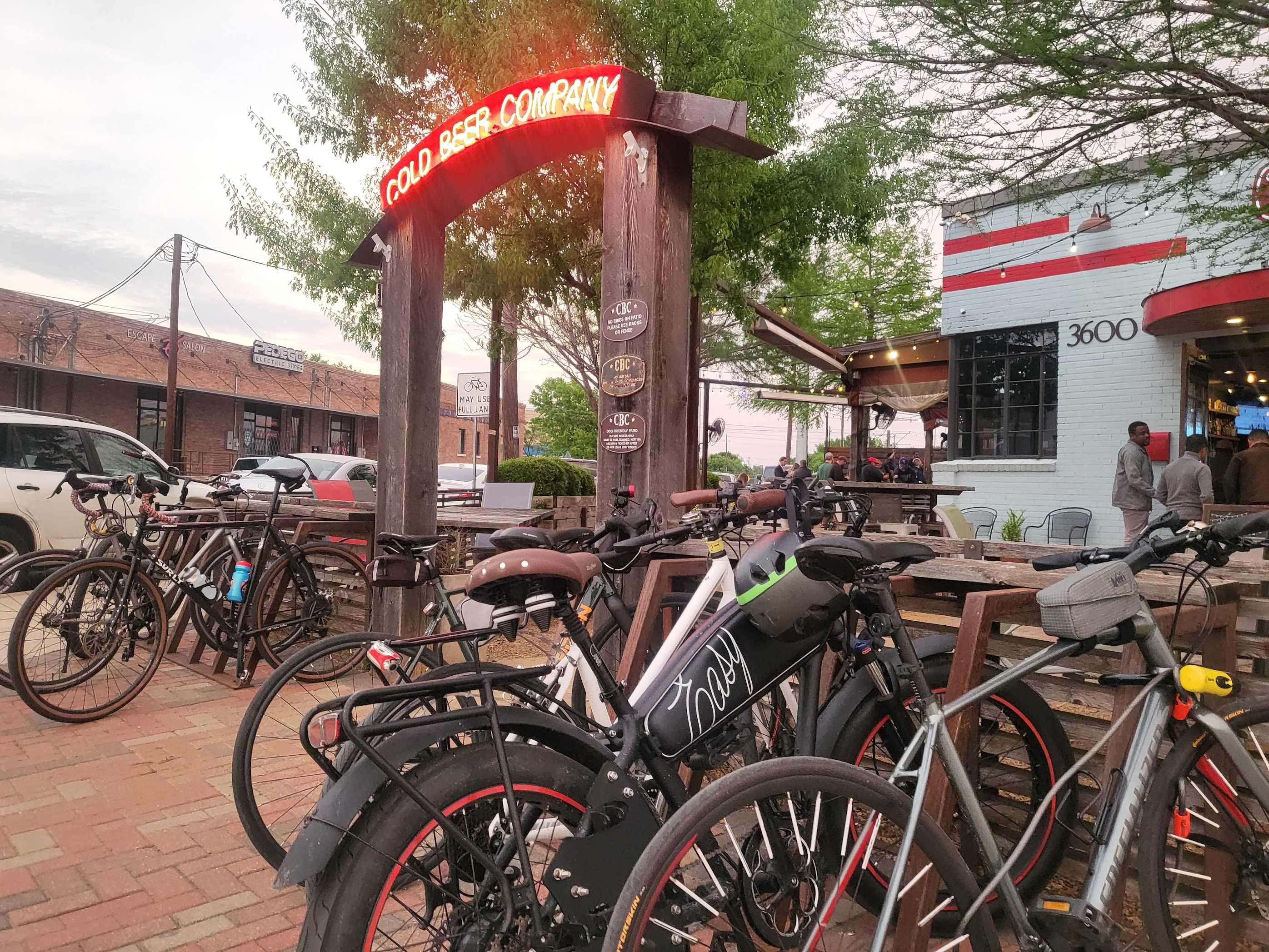 Bicycles parked in front of Cold Beer Company in Deep Ellum.