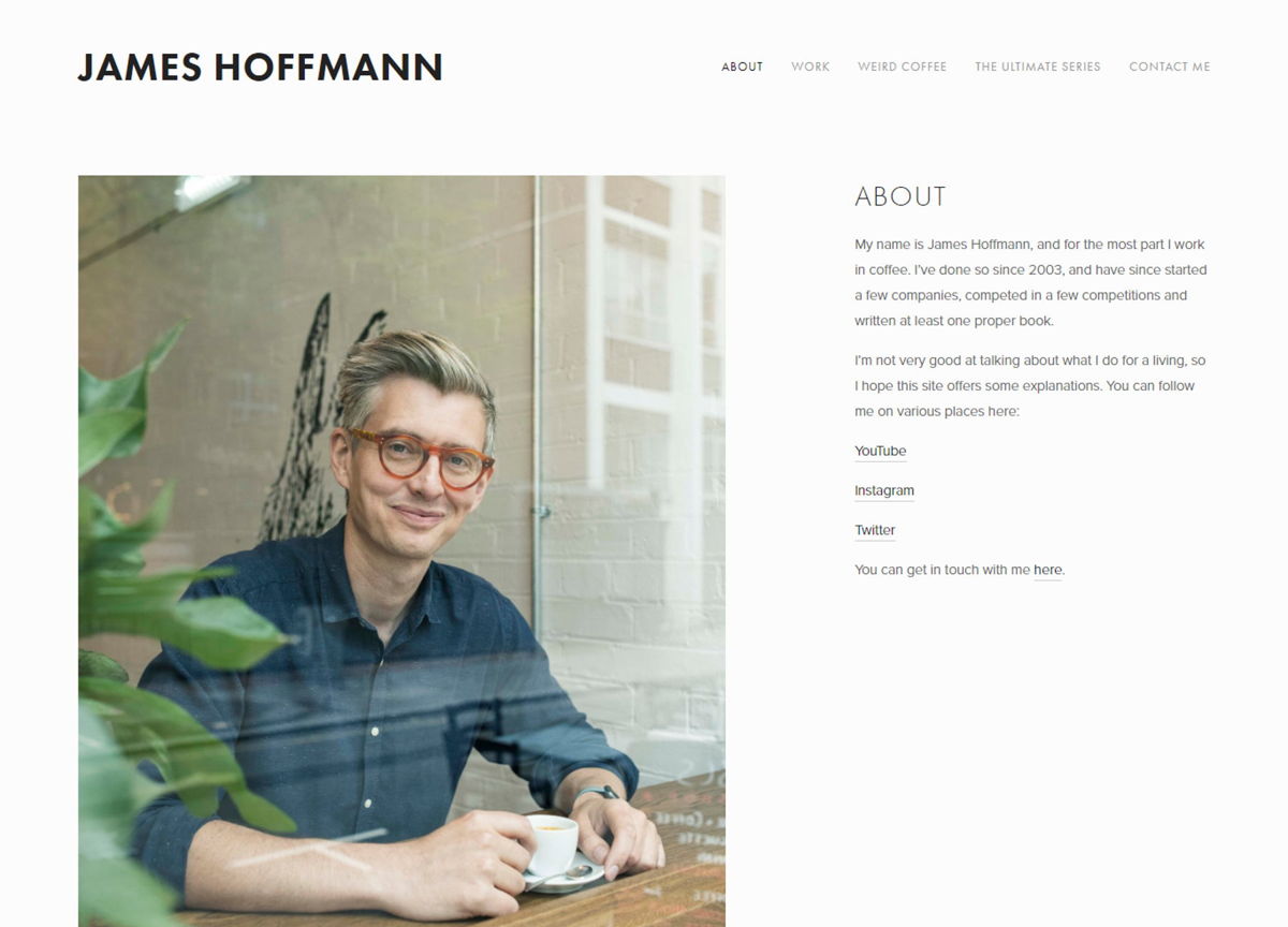 Screenshot of James Hoffmann, from the personal websites collection.
