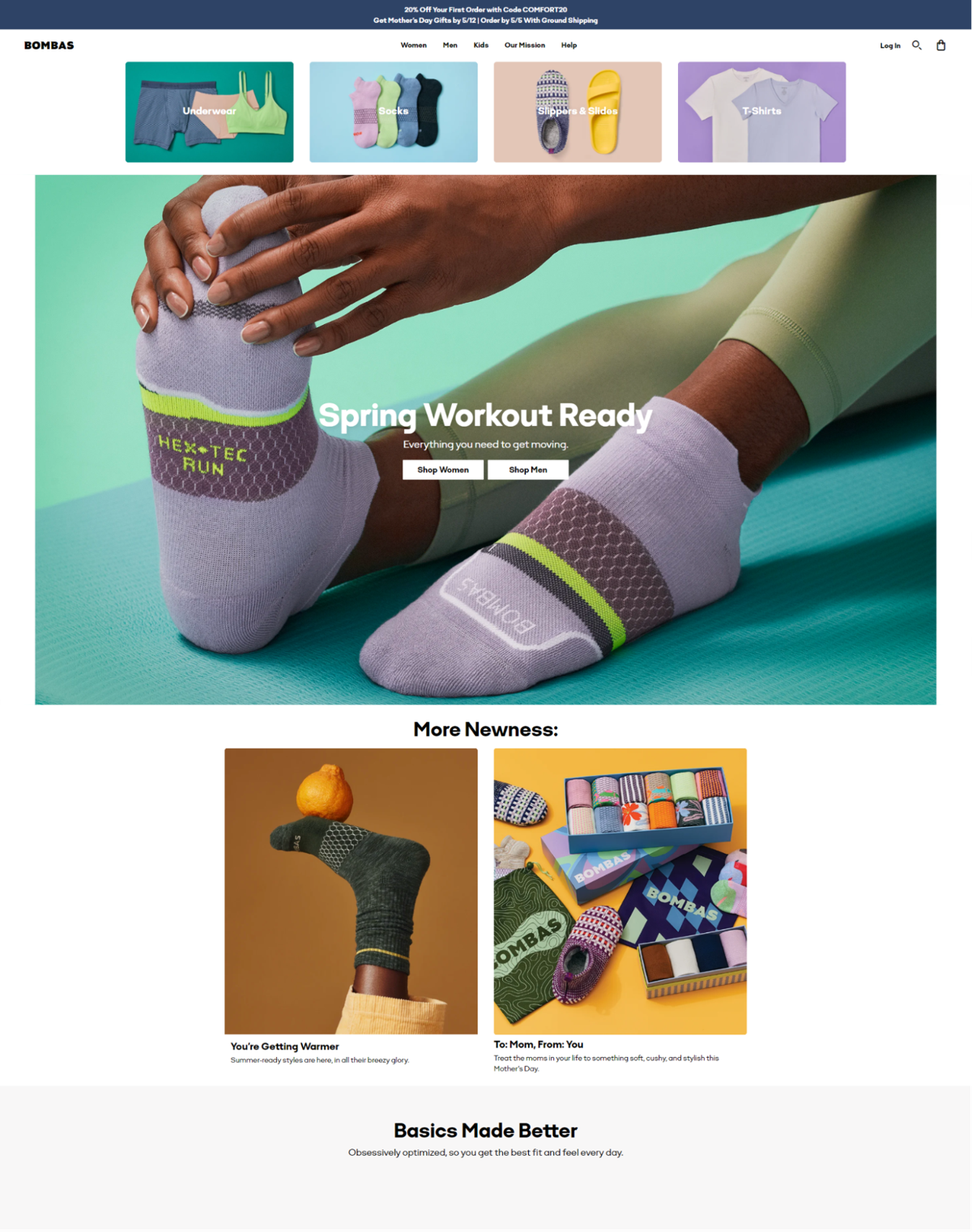 Screenshot of Bombas, from the shopify clothing stores collection.