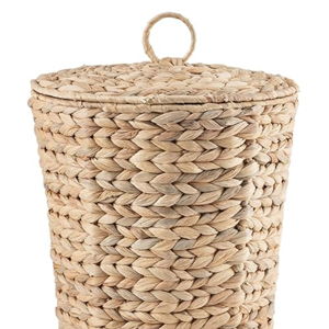 Wicker Trash Can with Lid in Bedroom, Bathroom - Trash Can in Office - Boho Woven Wicker Waste Basket - Office Garbage Cans for Under Desk (Water Hyacinth, Medium (D11 X H11))