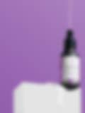A sleek bottle of face serum with a dropper, displayed on a white pedestal against a vibrant purple background.