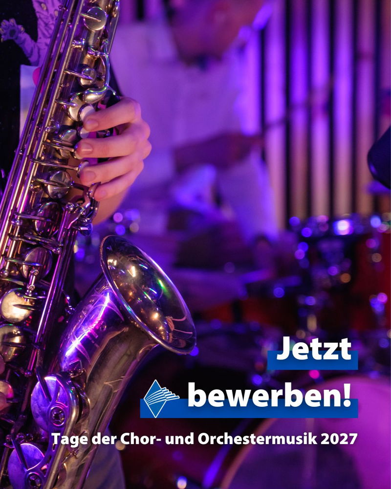 🎺 Bühne frei für die Amateurmusik! 🎺
Vokal- und Instrumentalensembles aus ganz Deutschland sind eingeladen, sich für die Tage der Chor- und Orchestermusik 2027 in Aschaffenburg zu bewerben! 🙌

Egal ob Blasorchester, Big Band, Chor oder andere Besetzu